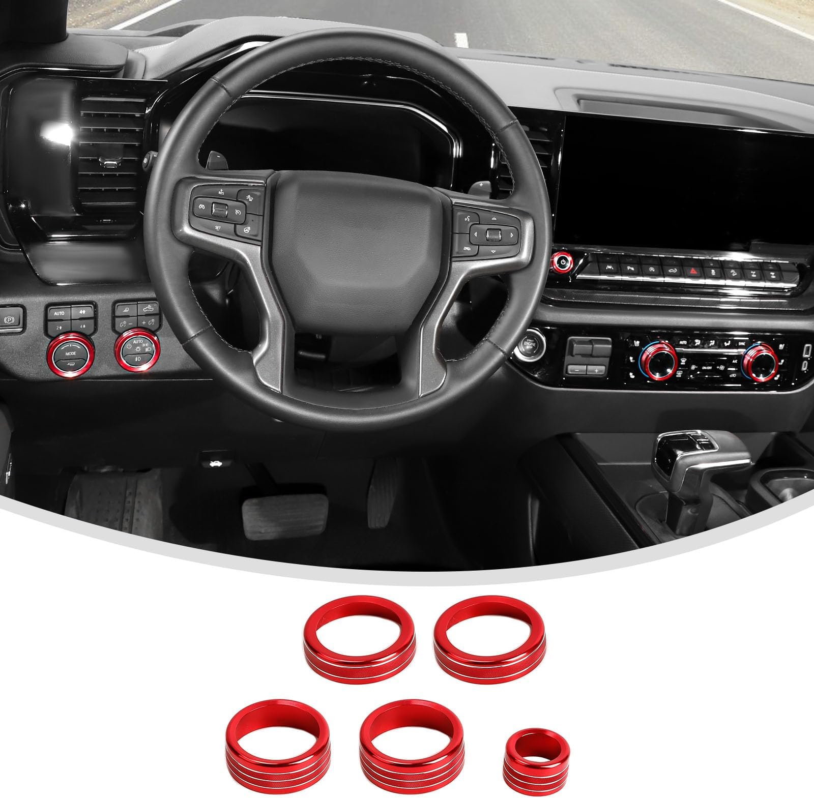 Linskip Dash Control Knob Trim Kit for 2022-2026 Silverado 1500 LT & Up, for 2024-2026 2500HD/3500HD LT & Above, Switch Knob Covers for Chevy Silverado Interior Accessories(Red)