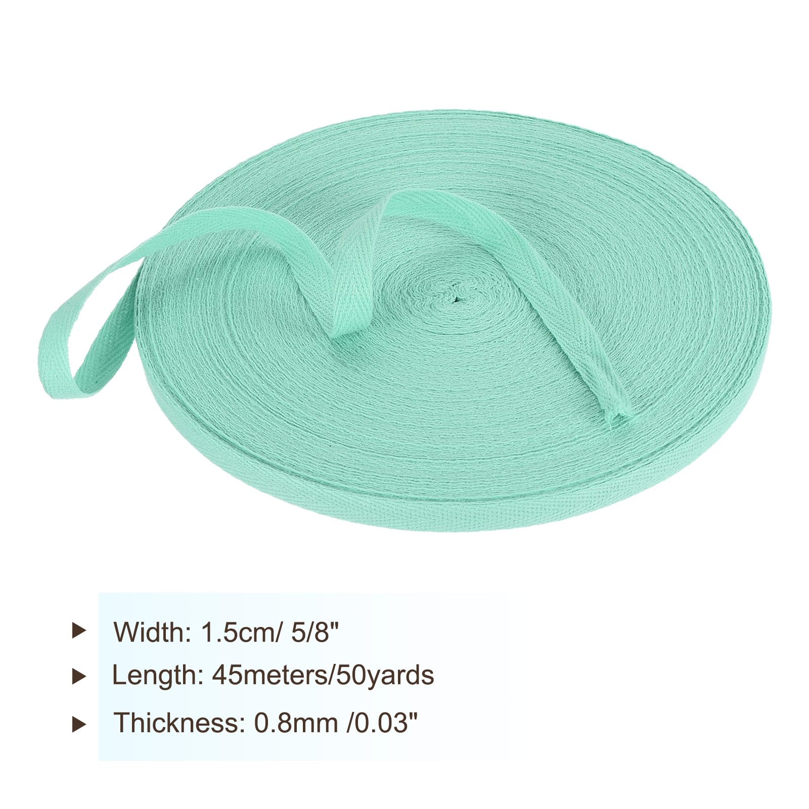 PATIKIL Cotton Twill Tape 15mm(5/8") 46m(50 Yards) Cotton Ribbon Bias Binding Tape Herringbone Webbing Trim for Sewing Gift Wrapping Craft DIY Blue Green - Image 2