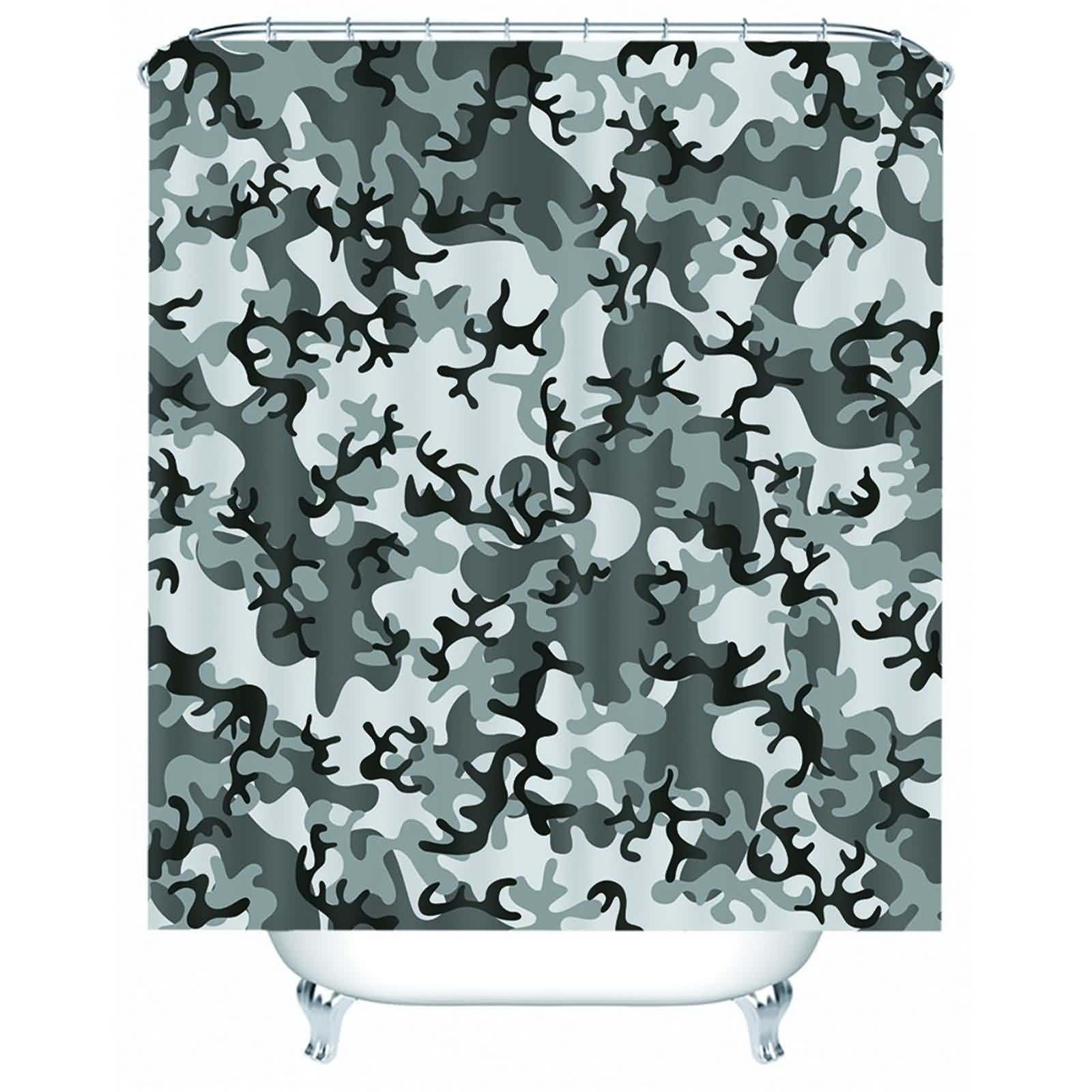Rideau de douche haut de gamme en tissu coton polyester gris imprimé camouflage