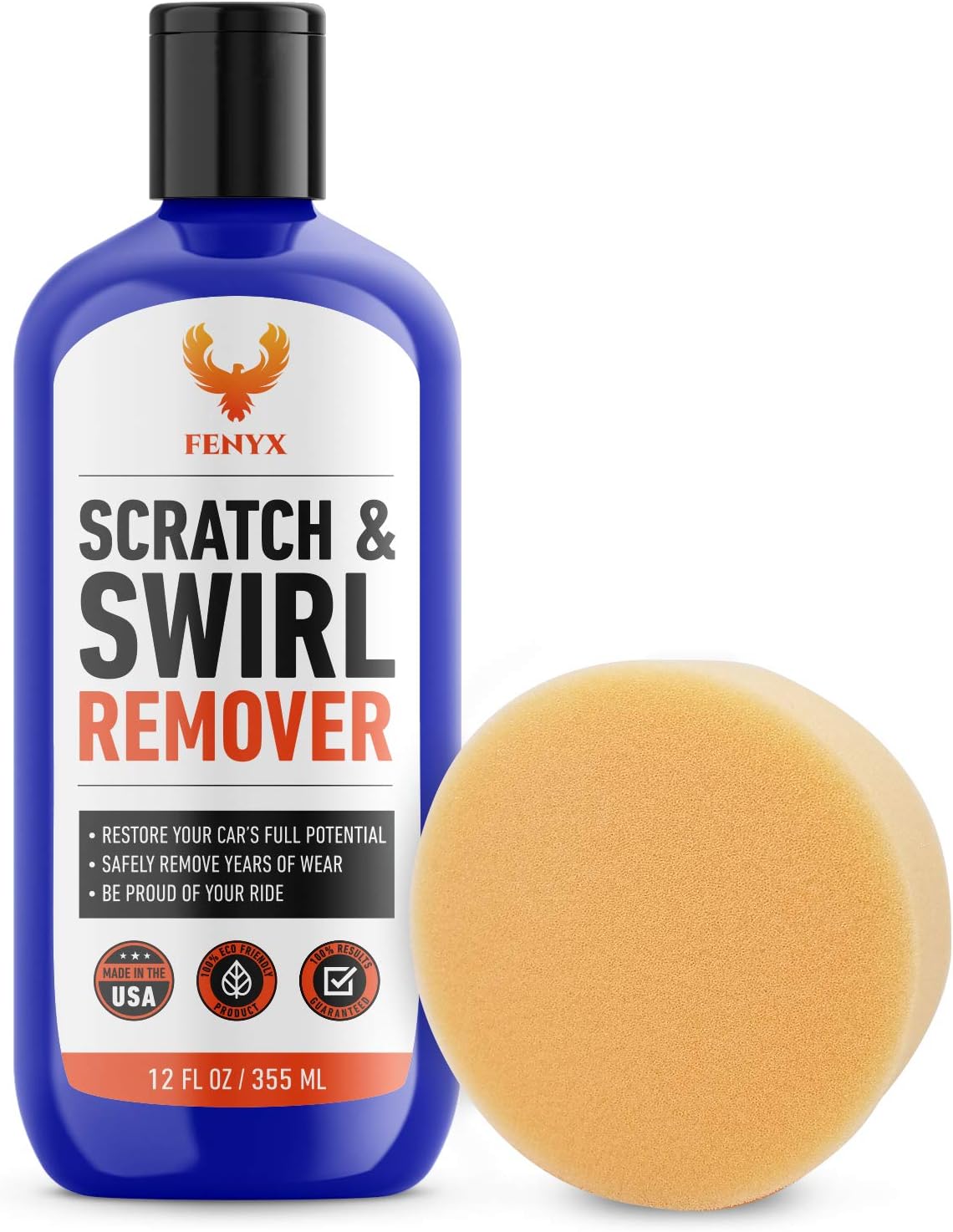 Fenyx Products Car Scratch Remover 12 oz Bottle with Applicator Pad - Easy Car Care with Professional Results - USA Made - Scratch Removal for Cars and Swirl Remover - Scratch Repair for Vehicles