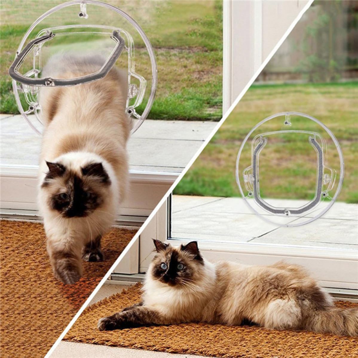 SOLUSTRE Transparente Weiße Haustiertür aus Kunststoff mit Glatter Oberfläche und Geräuschlosem Bürstenverschluss für Katzen und Kätzchen als Sicherer Katzen und Ausgang im Innenbereich