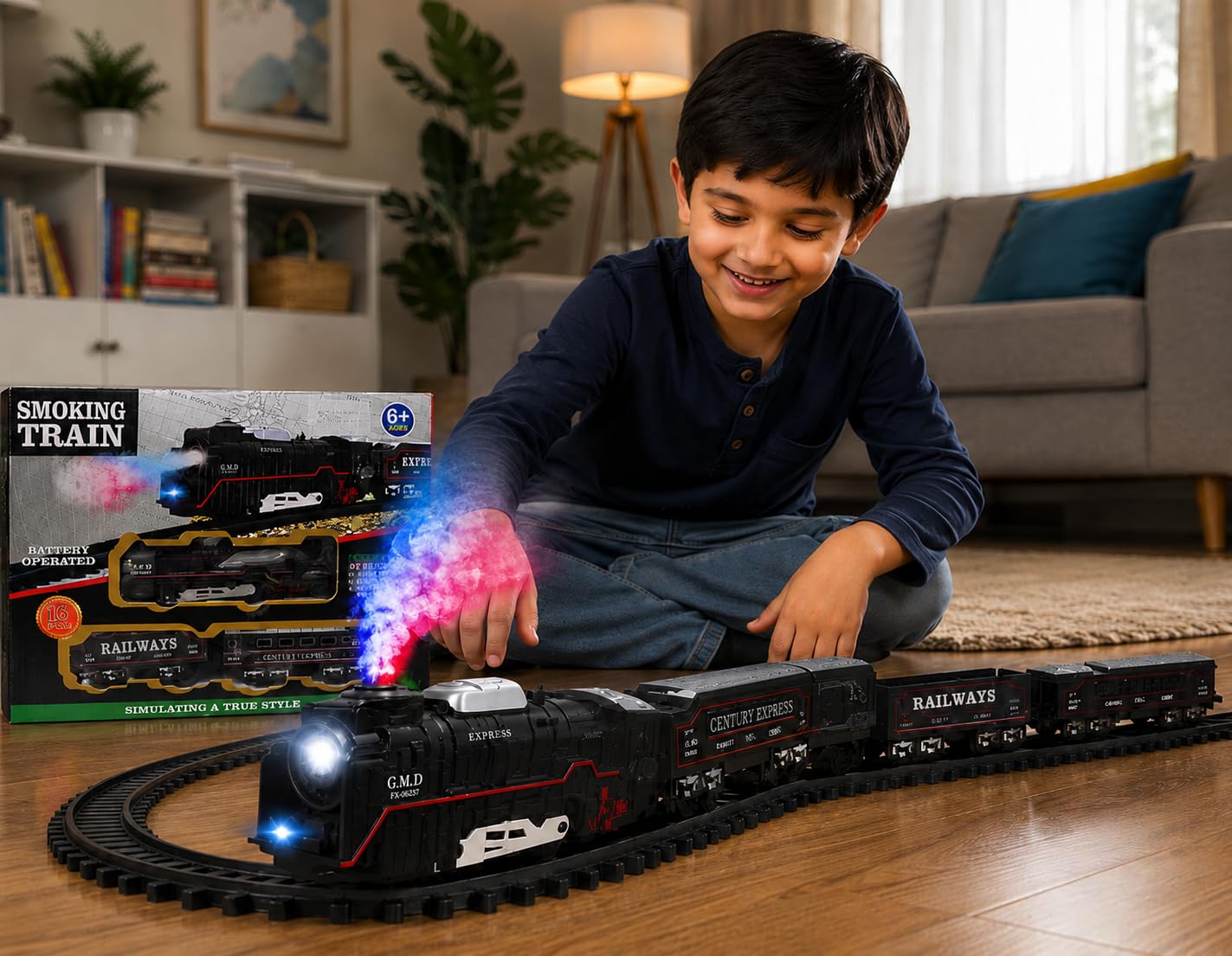 Rechargeable Toy Train Set with Smoke & Sound -2 Rechargeable Toy Train Set with Smoke & Sound -2