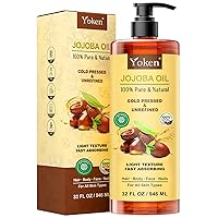 Vista 1 de Aceite portador de jojoba 100 % puro de 32 onzas líquidas (verificado por EWG) - Sin refinar, sin hexano, prensado en frío para piel, cara, cabello