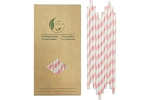 Biodegradable Pink and White Striped Paper Straws, Bulk Pack of 100