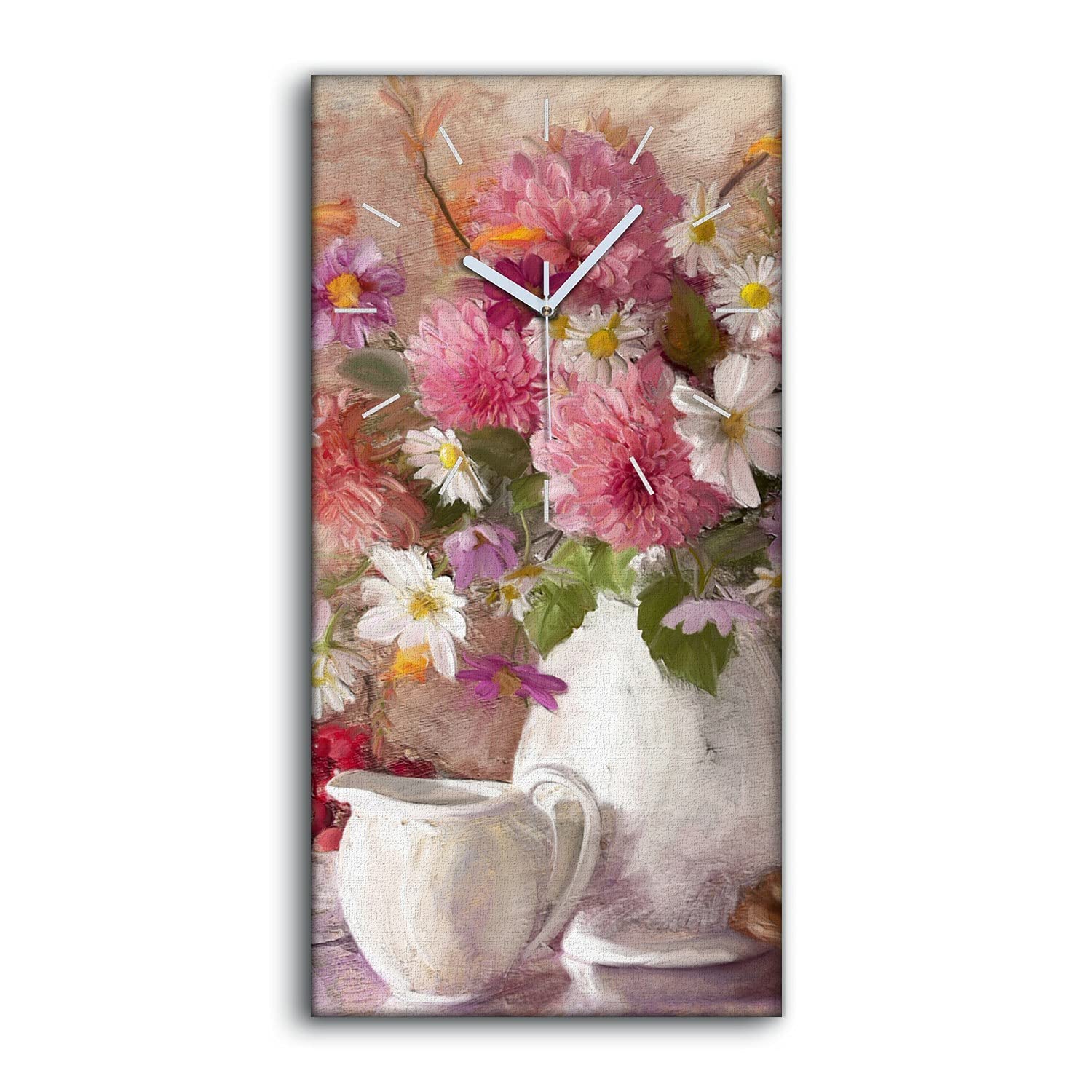 Horloge sur toile 30x60cm tableau mural fleurs abstraites et fruits moderne