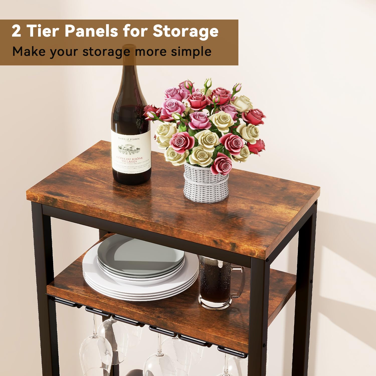 Estantes de vino independientes para piso, soporte para botellas de licor, gabinete de vino para 16 botellas con soporte para vidrio, soporte para vino, mini mesa de bar de vino para sala de 8