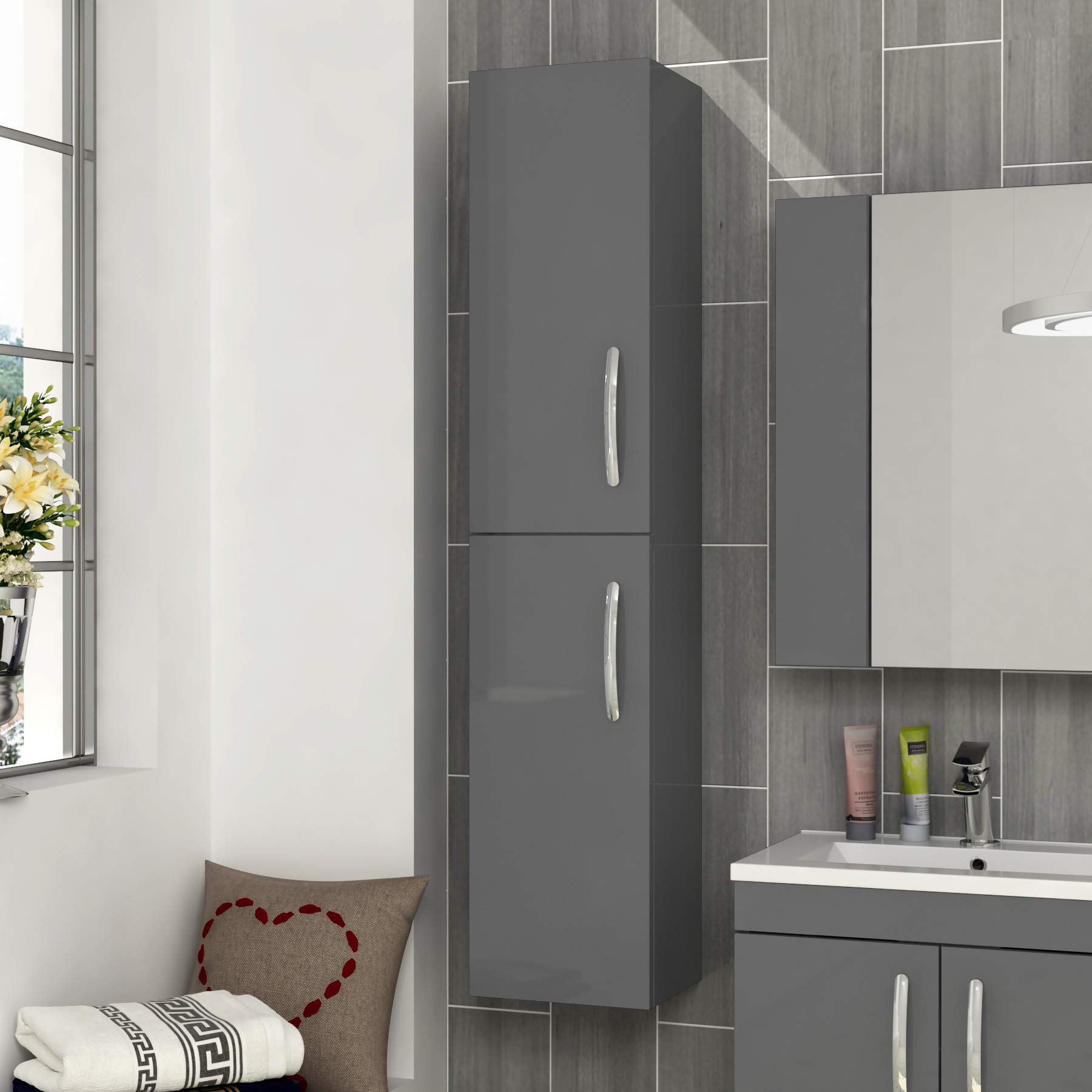 Buy 1450mm Wall Hung Tall Boy Unit 2 Door Bathroom Furniture Storage