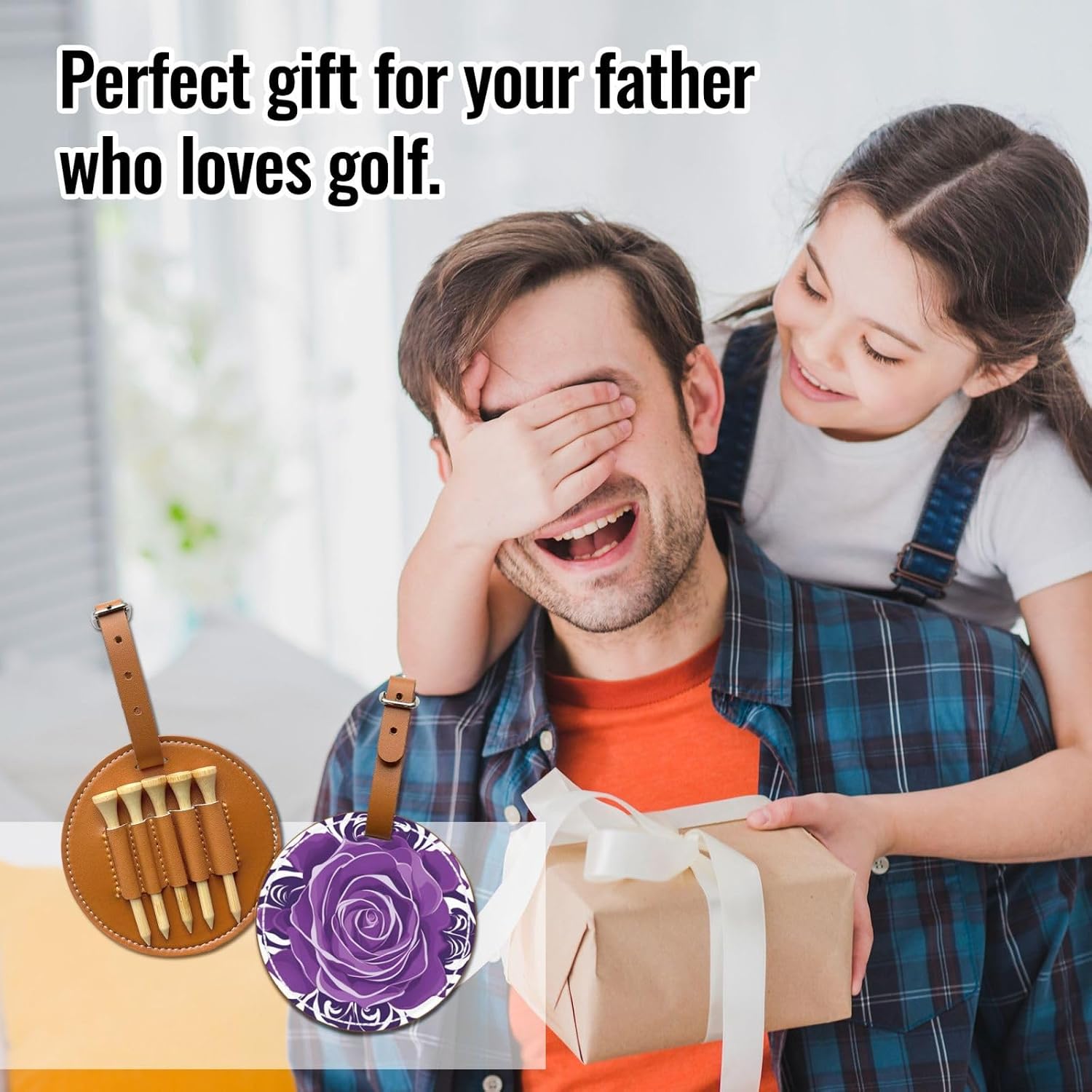Beautiful Purple Roses Black Printed Golf tee Storage Bag - for Men only, Durable PU Material, Easy to Carry, Enhance The Golf Experience