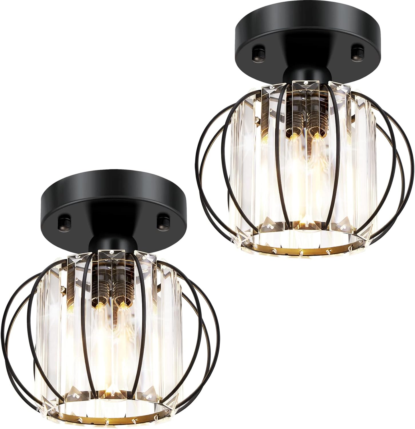 Franklin Iron Works Charleston Modern Farmhouse Ceiling Light Semi Flush Mount Fixture 13 1/2" Wide Warm Brass LED Clear Glass For Bedroom Kitchen - View #7