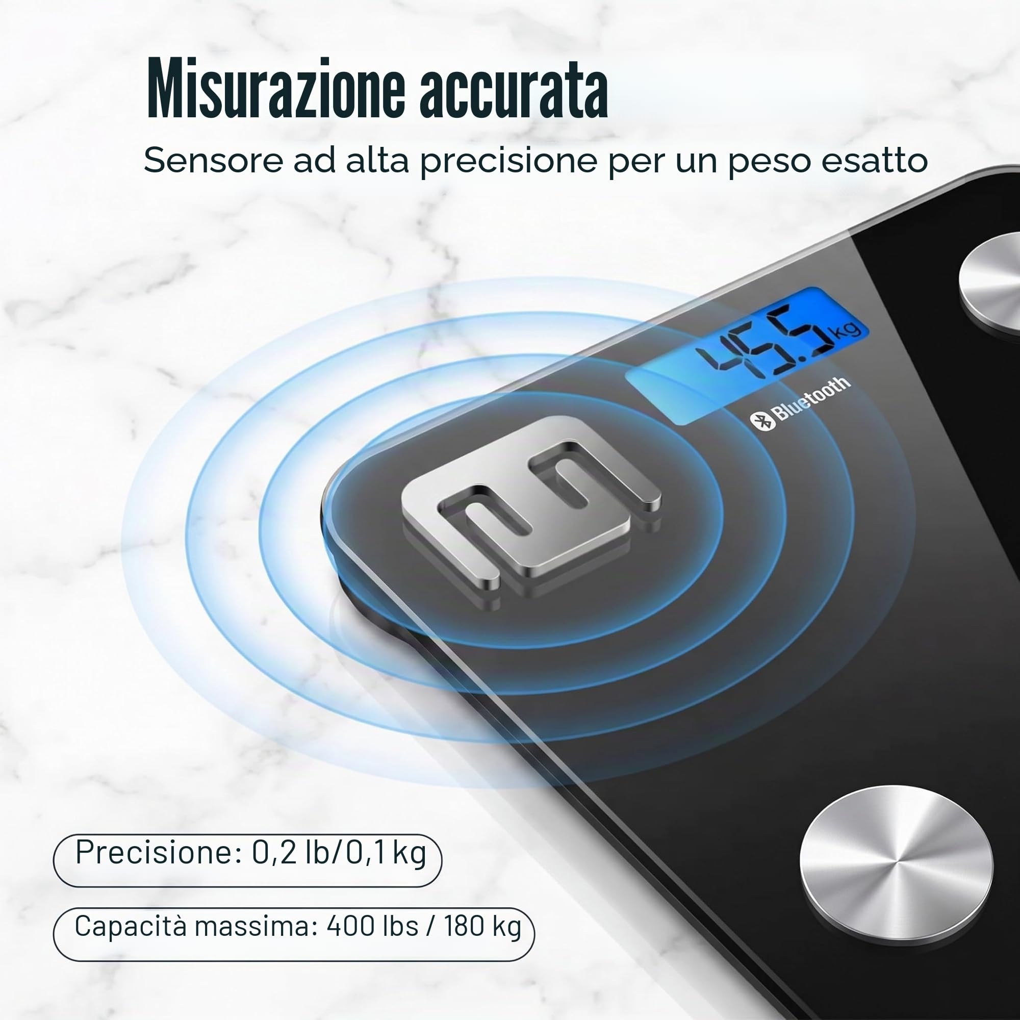HF Bilancia Pesapersone Professionale Impedenziometrica Bluetooth Digitale con App Misura Peso Corporeo, Massa Grassa, BMI, Massa Muscolare, Massa Ossea, Proteine (Nero con retroilluminazione blu)