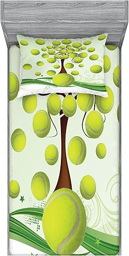 Miniatura 121 de Ambesonne Juego de sábanas bajeras y fundas de almohada de los años 90, patrón geométrico en estilo retro, formas redondas de triángulo de media