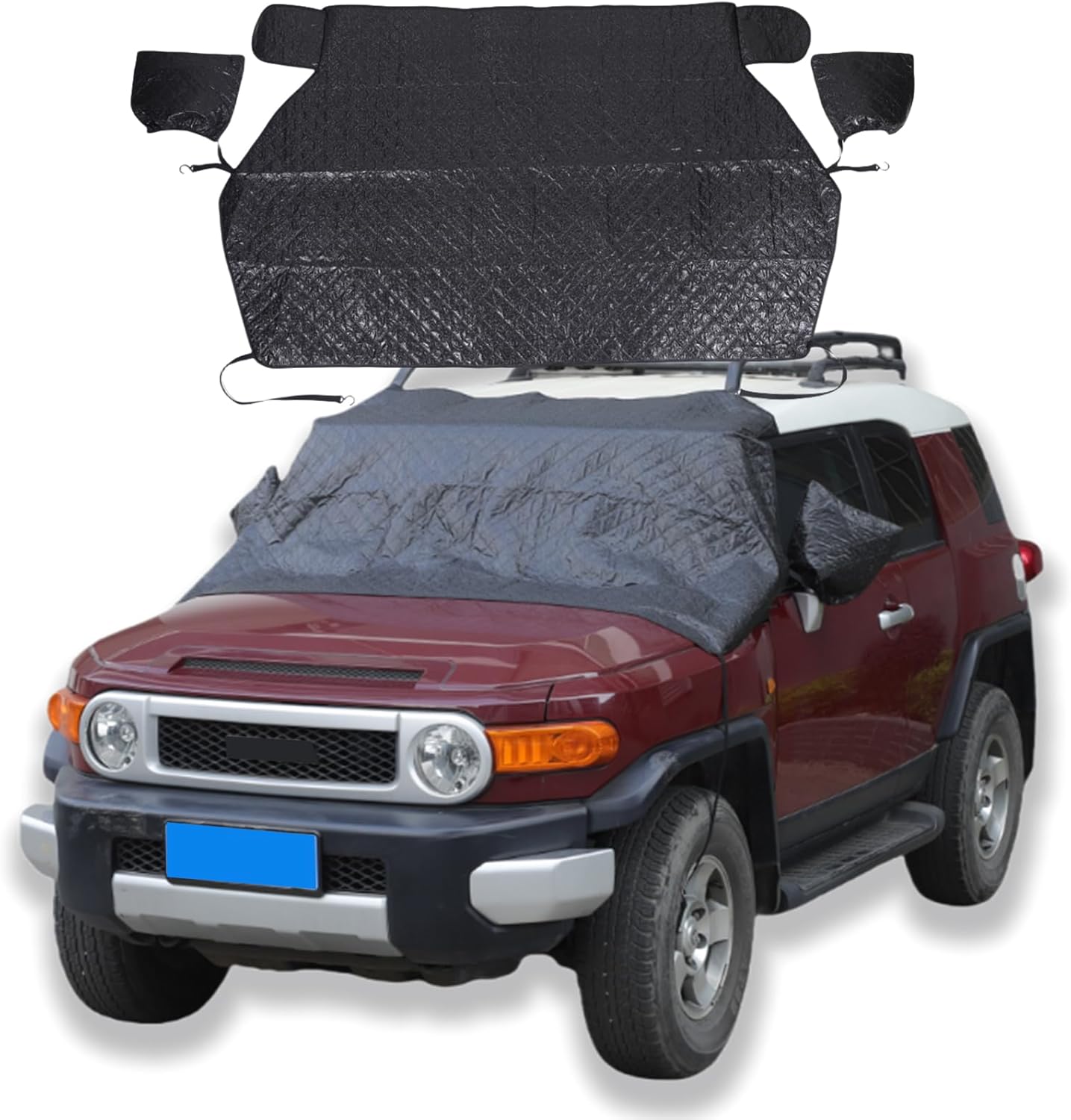 Car Windshield Snow Cover Compatible for Toyota FJ Cruiser 2007-2021, for Ice and Snow, UV & Frost Wiper Mirror Protector Windproof Sunshade Cover Accessories (Black)
