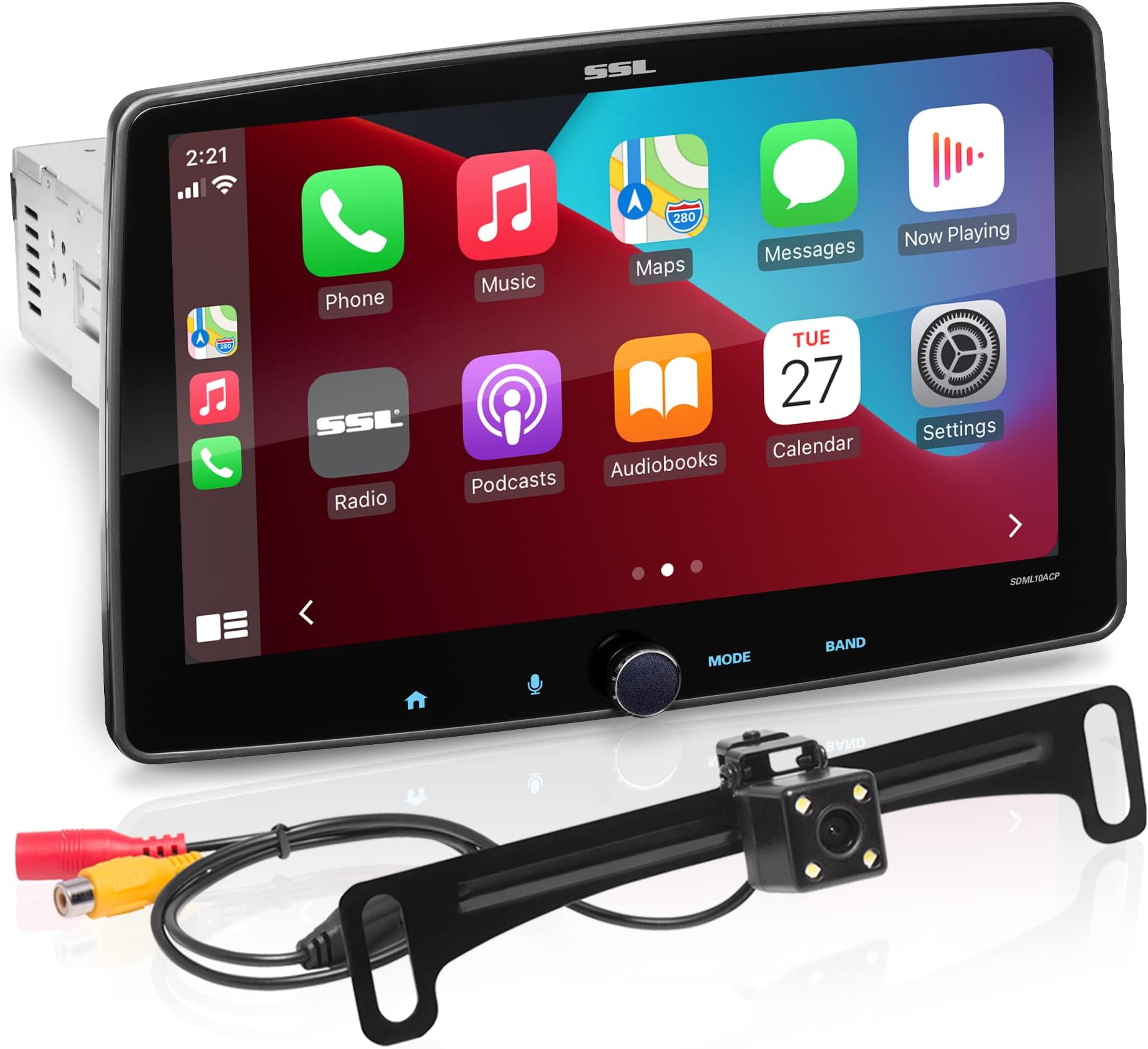 Sound Storm Laboratories SDML10ACPR Apple CarPlay Android Auto Car Multimedia Player – Single Din Chassis With 10 Inch Capacitive Touchscreen, Bluetooth, No DVD, Rear Camera Included, RGB Illumination