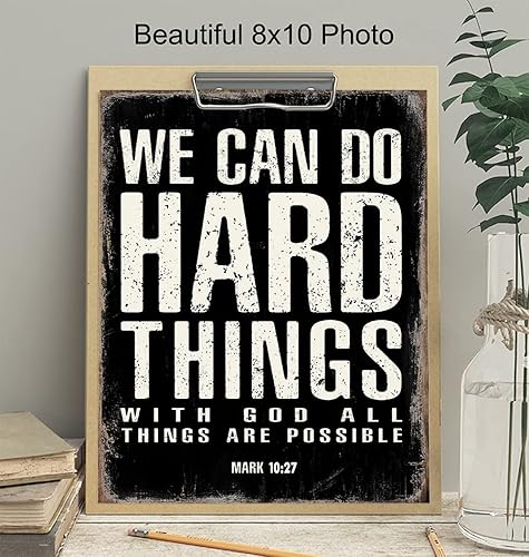 Miniatura 3 de We Can Do Hard Things Sign - With God All Things Are Possible - Motivational Posters - Catholic Christian Gifts for Men - Religious Wall Decor -
