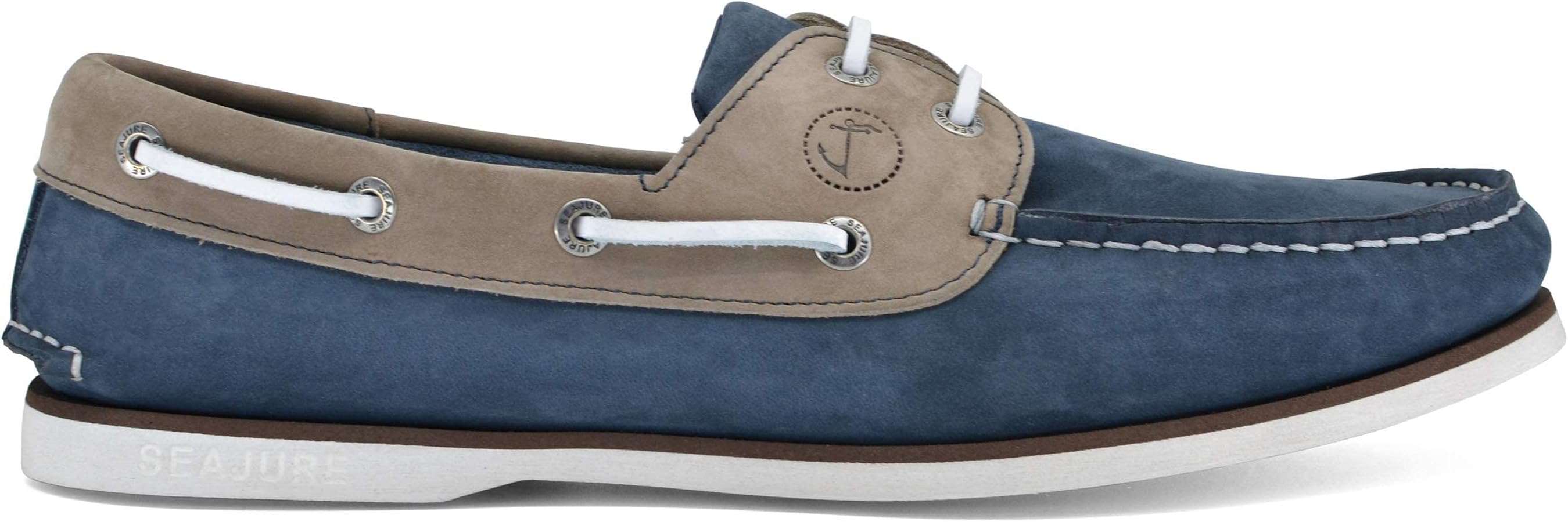 Amazon.com | Seajure Men's Boat Shoes Costa Camel and Blue Nubuck