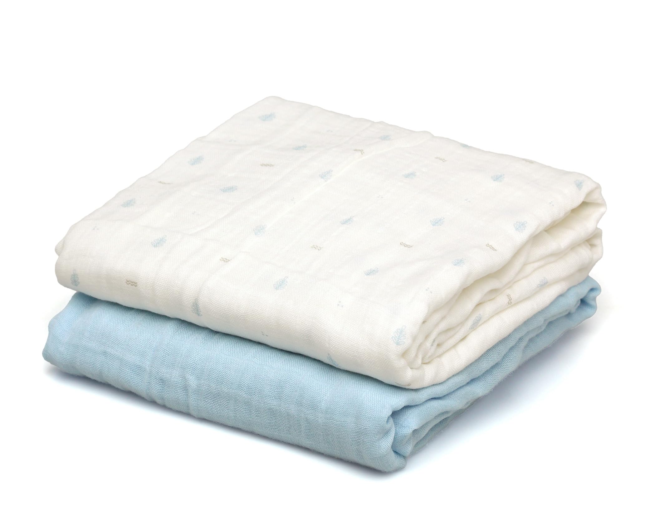 Kiokids Set 2 Mussole Blu e Bianche Stampate 70% bambù 30% cotone 120x120cm