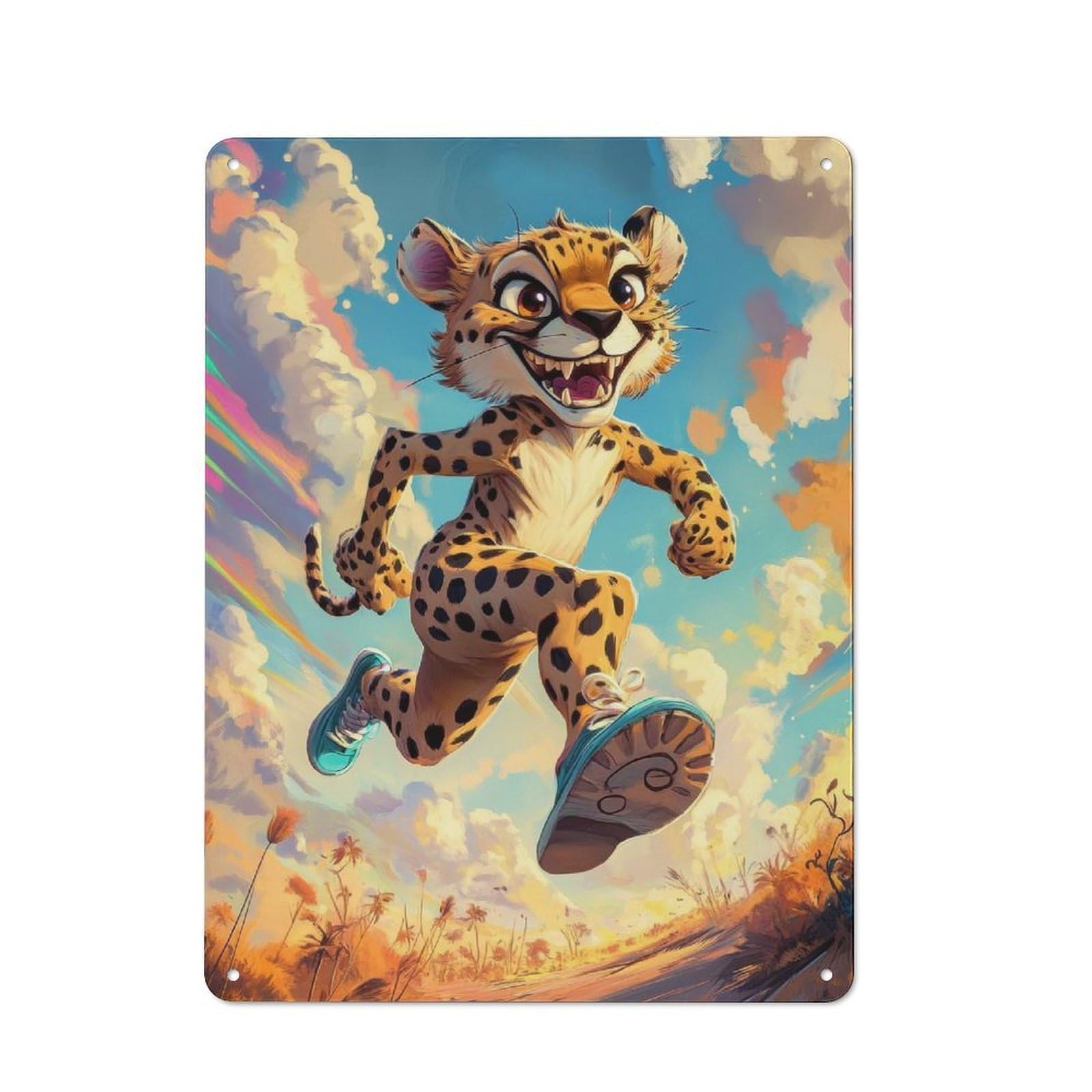 Cheetah Running Vintage Metal Wall Decor 40x30cm, Garage Metal Sign for Workshop, Basement, Shed Or Games Room