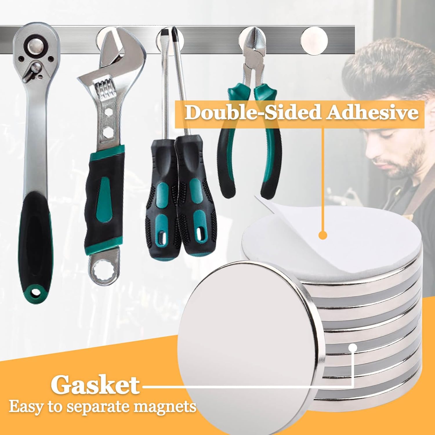 Super Strong Neodymium Disc Magnets, Rare Earth Magnets Heavy Duty with Double-Sided Adhesive, Round Neodymium Magnet s Strong for Fridge, 1.26 inch x 1/8 inch, Pack of 12 - Image 5