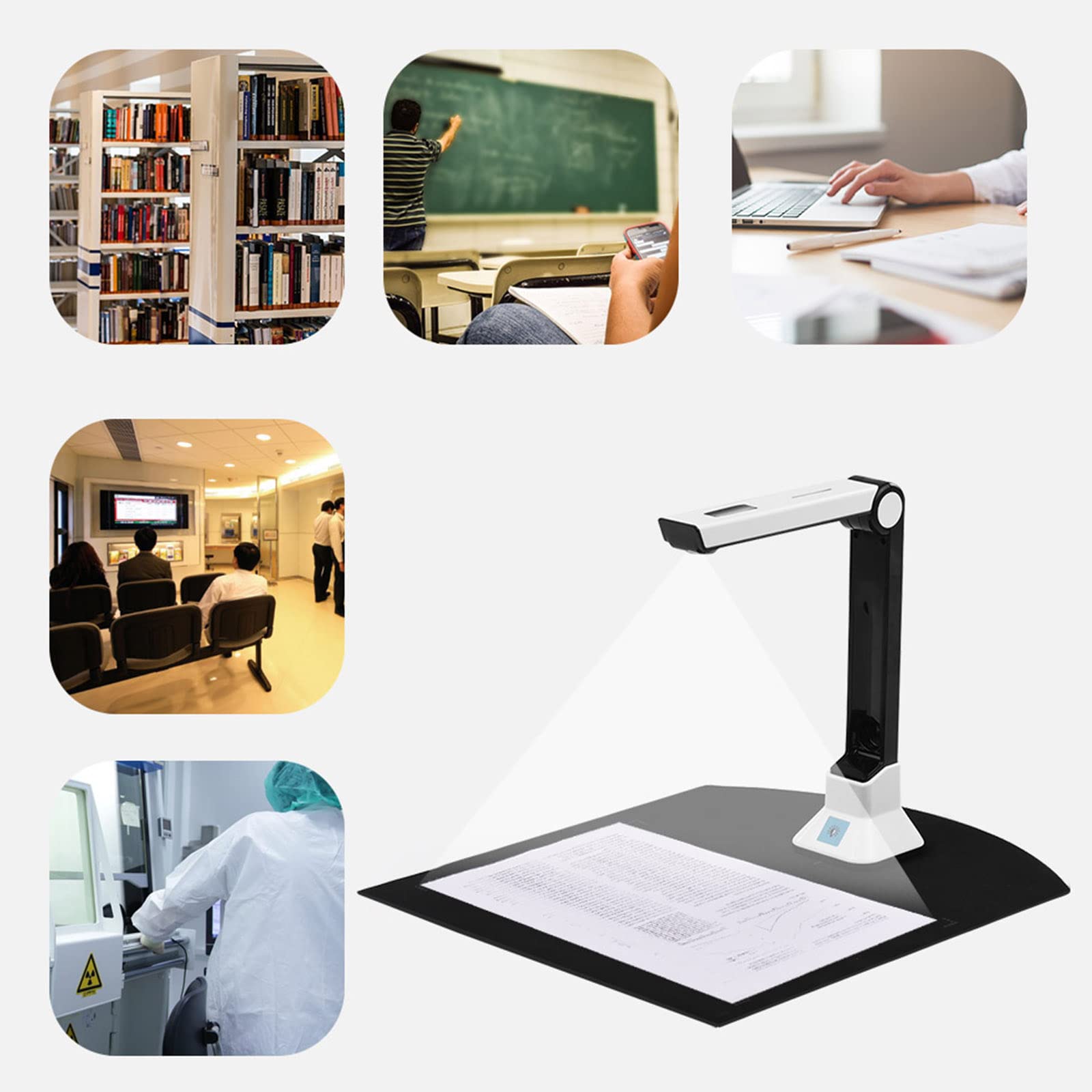 Escáner de cámara de documentos para profesores, escáner de libros A4 de 8 MP con corte inteligente de aplanamiento automático, captura portátil para uso en aula y oficina