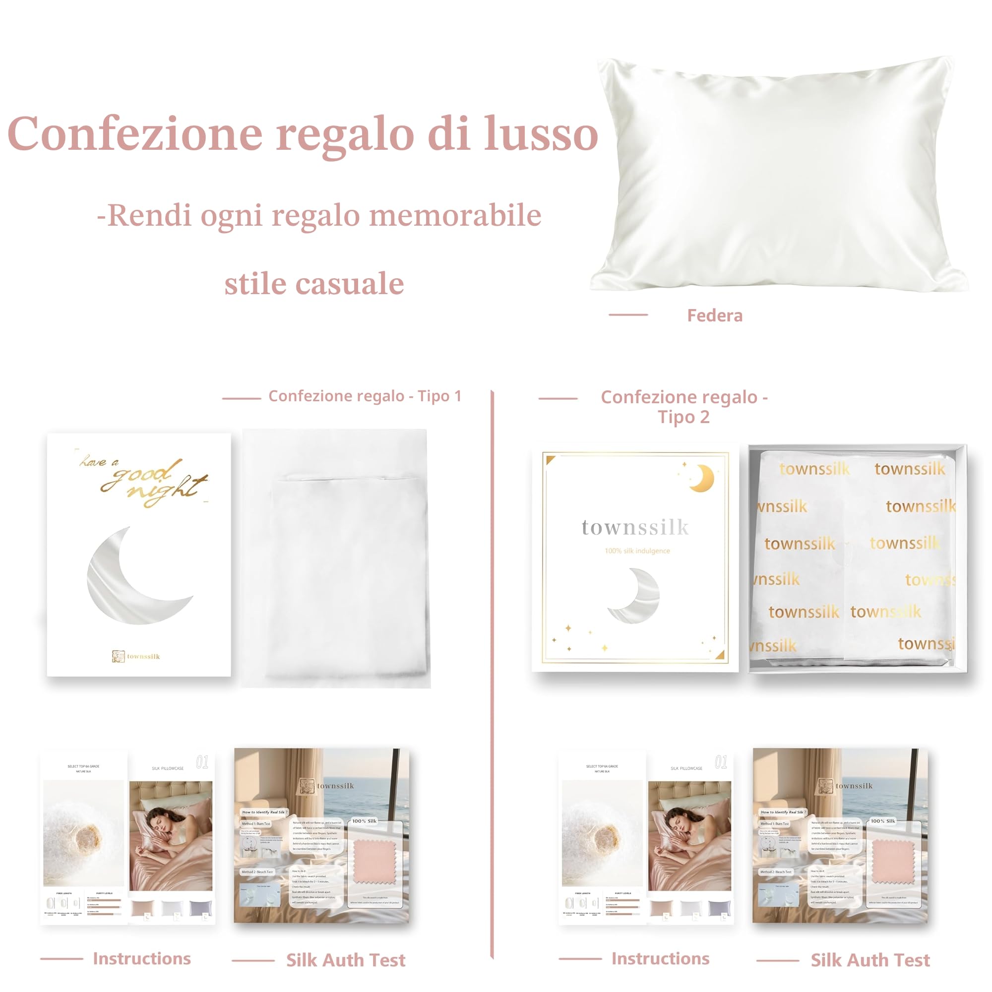 townssilk Federa seta cuscino,100% naturale seta di gelso 19momme,doppia faccia,benefica per capelli e pelle,ipoallergenica,cerniera nascosta,1 pz,50x75cm,Tortora