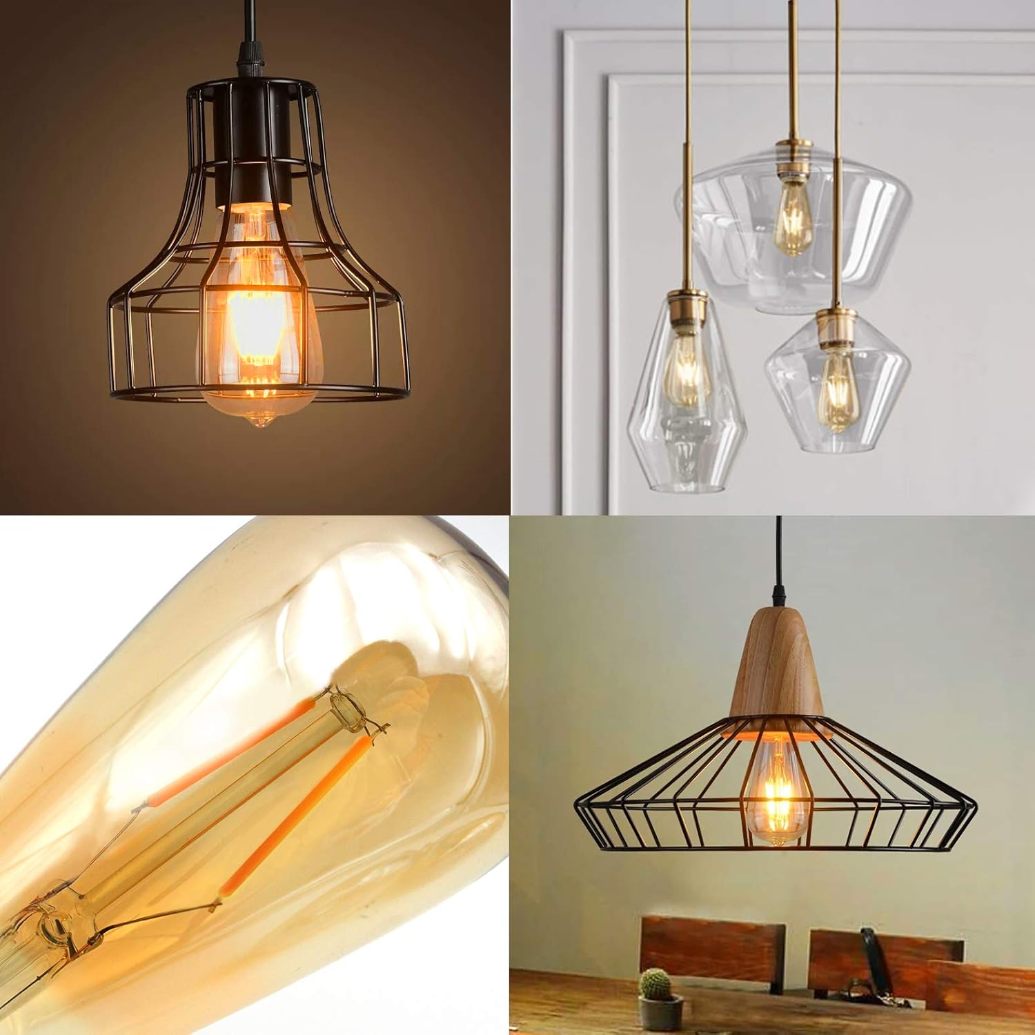 ASOKO 4-Pack Dimmable Edison Light Bulbs, 40W Equivalent Vintage Bulbs, 2200K-2400K Warm White (Amber Glass), ST64, E26 Base (4W-4 Pack) (Amber)