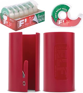 Value Pack of Little ELF Gift Wrap Cutter and Clear Gift Wrap Tape Bundle Package, As Seen on Shark Tank, Holiday Wrapping Paper Cutter, 6 Rolls of Gift Wrapping Tape
