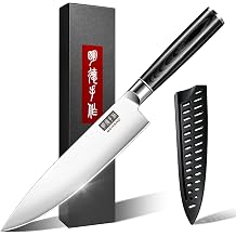 MDHAND Chef Knife, 8 Inch High Carbon Stainless Steel Japanese Kitchen Knife with Black Pakkawood Handle, Ultra Sharp Cooking Knife for Meat Vegetable Cutting, Home & Restaurant, Chef Gifts