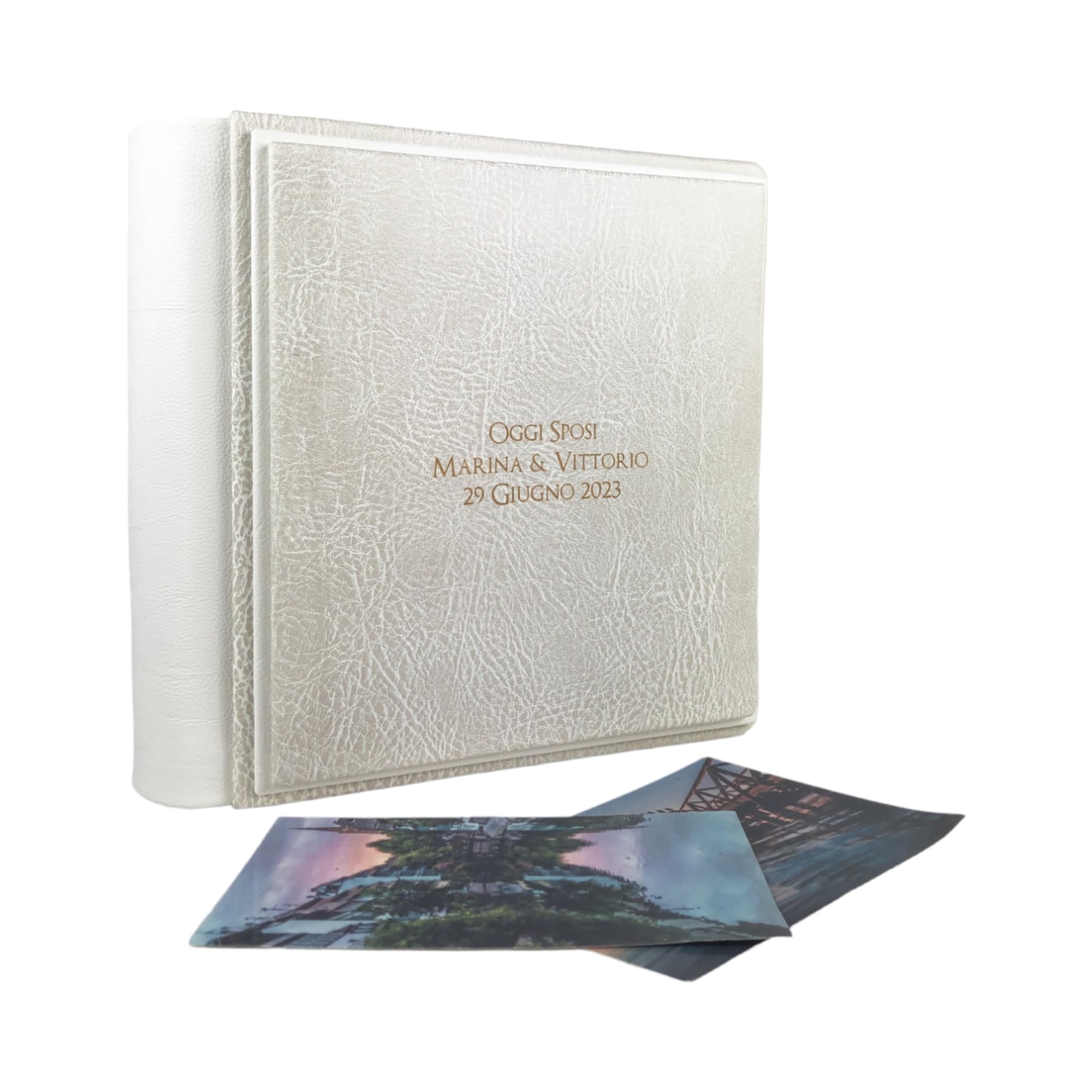 TriVin Art Album Fotografico in Similpelle Alta qualità, Personalizzabile con Incisione. Ideale per Matrimonio, Anniversario, Qualsiasi Evento (Bianco Polar-Bianco)