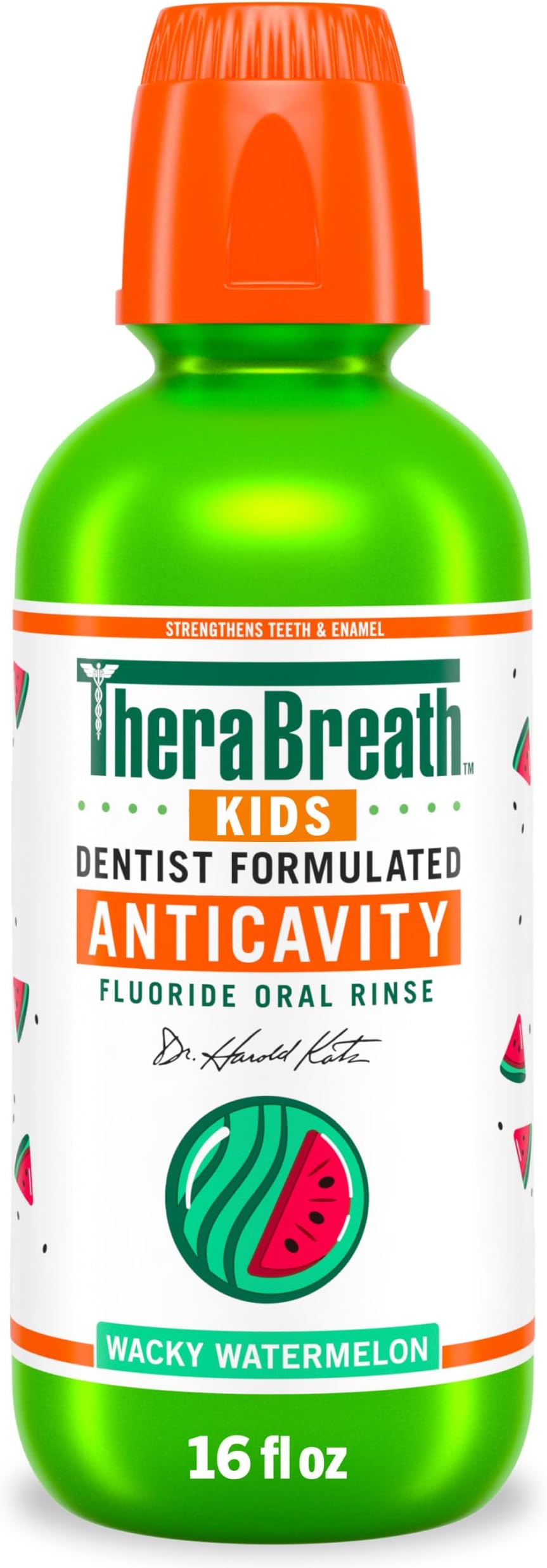 Kids Organic Wacky Watermelon Mouthwash with Fluoride, Anticavity, Dentist Formulated, 16 Fl Oz