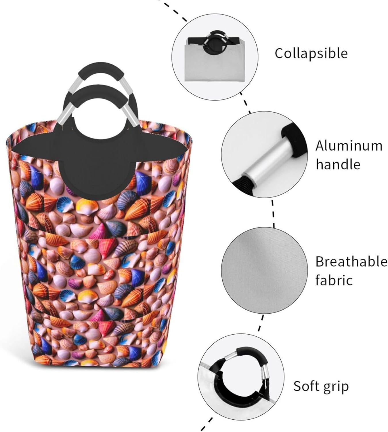 Beach shells Foldable storage bag, 50L capacity, suitable for laundry room, dormitory bedroom, dirty clothes storage basket.