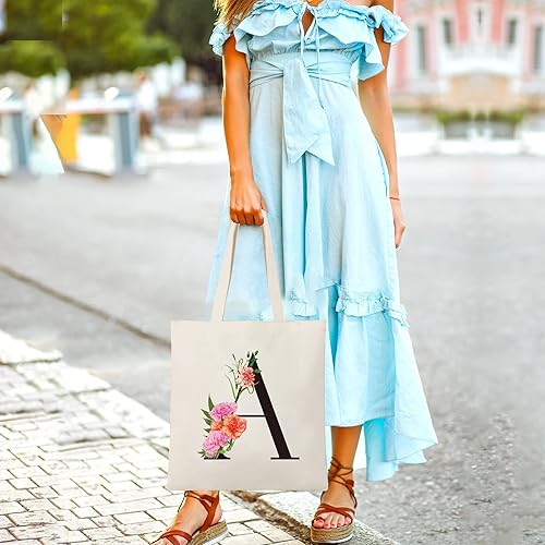 Miniatura 7 de Bolsa de lona con letra inicial personalizada, regalo para el día de la madre, damas de honor, novia, cumpleaños, boda