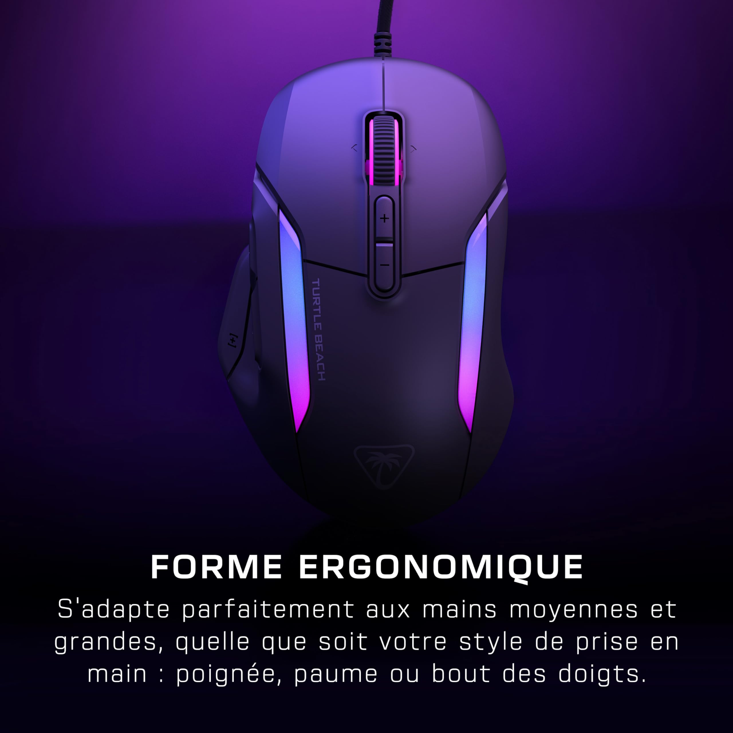 Turtle Beach Kone II - Souris Gaming RGB Ergonomique Filaire, Capteur Optique 26000 DPI, Interrupteurs Optiques 100 M de Clics, 23 Entrées Personnalisables, Molette 4D, Patins en PTFE Pur - Noir