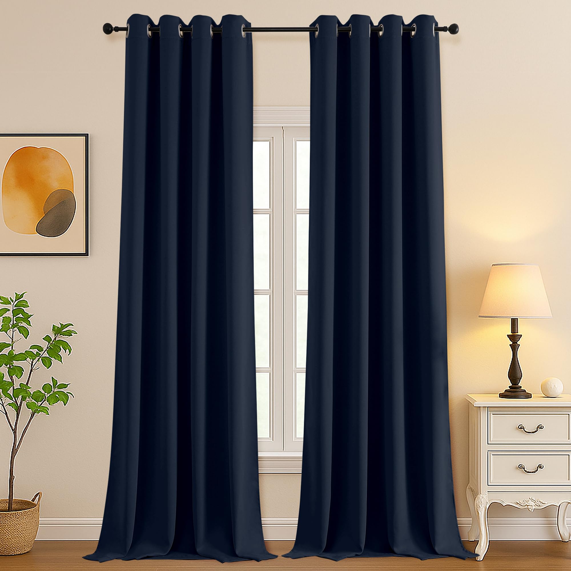 Simplebrand Navy Blue Extra Long 10ft Curtains for Patio 120 Inches Long 2 Panels Set, Room Darkening Light Blocking Solid Thermal Insulated Energy Saving Grommet Noise Reducing Curtains, 50 Wx120 L