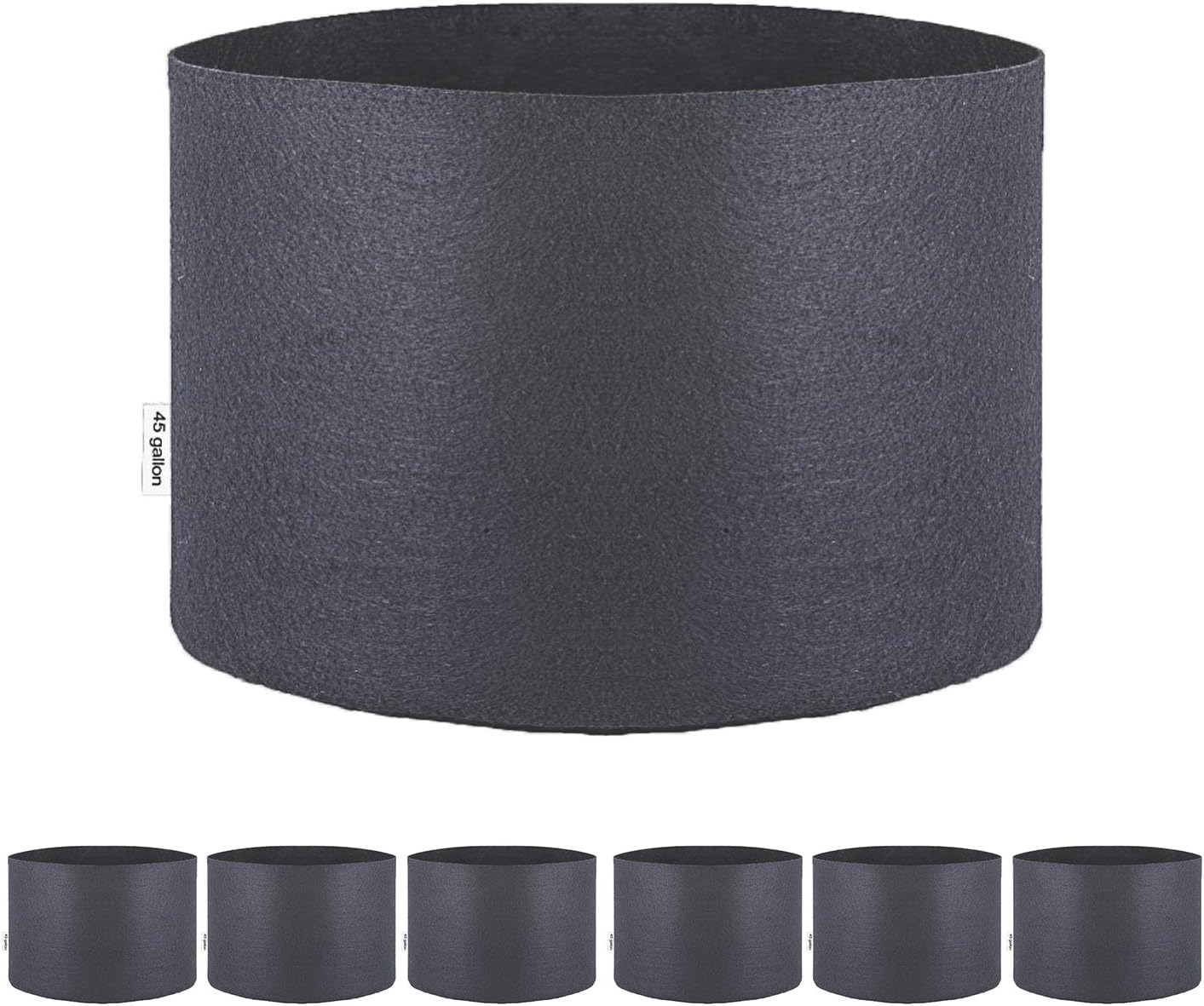 45 Gallon 6-Pack Black Grow Bags Round Fabric Fabric Aeration Pots Container for Nursery Garden and Planting Grow