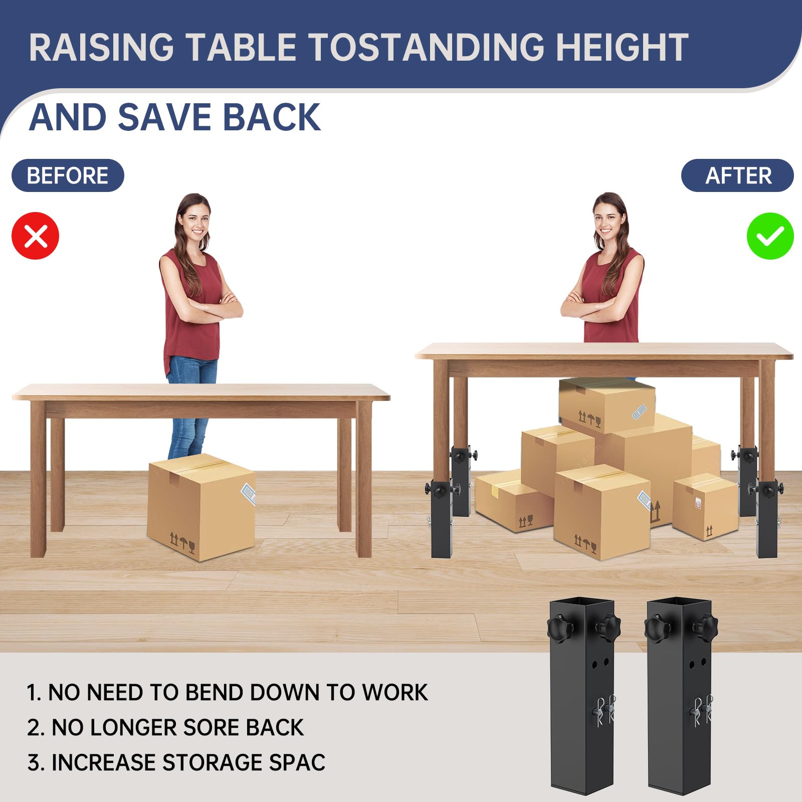 Table Strecth Rack Snapklik.com : 4 Pcs Metal Square Table Leg Extenders - 4 Levels ...