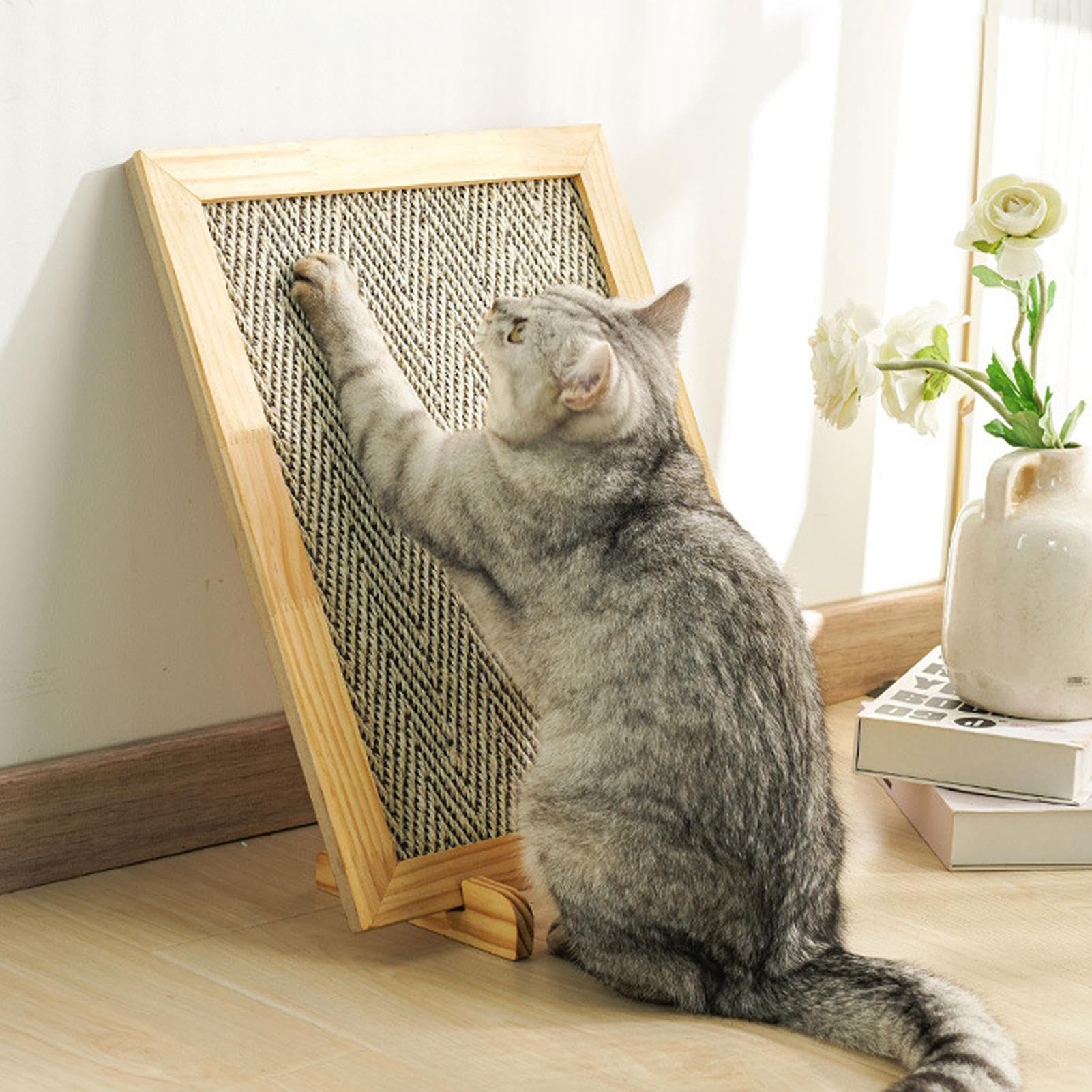 Tablero de Rascado para Gatos Cartón de Rascado Tejido con Sisal y Base | Rascador para Interior Para Descanso en Suelo Doméstico Exterior Dormitorio Rincón de