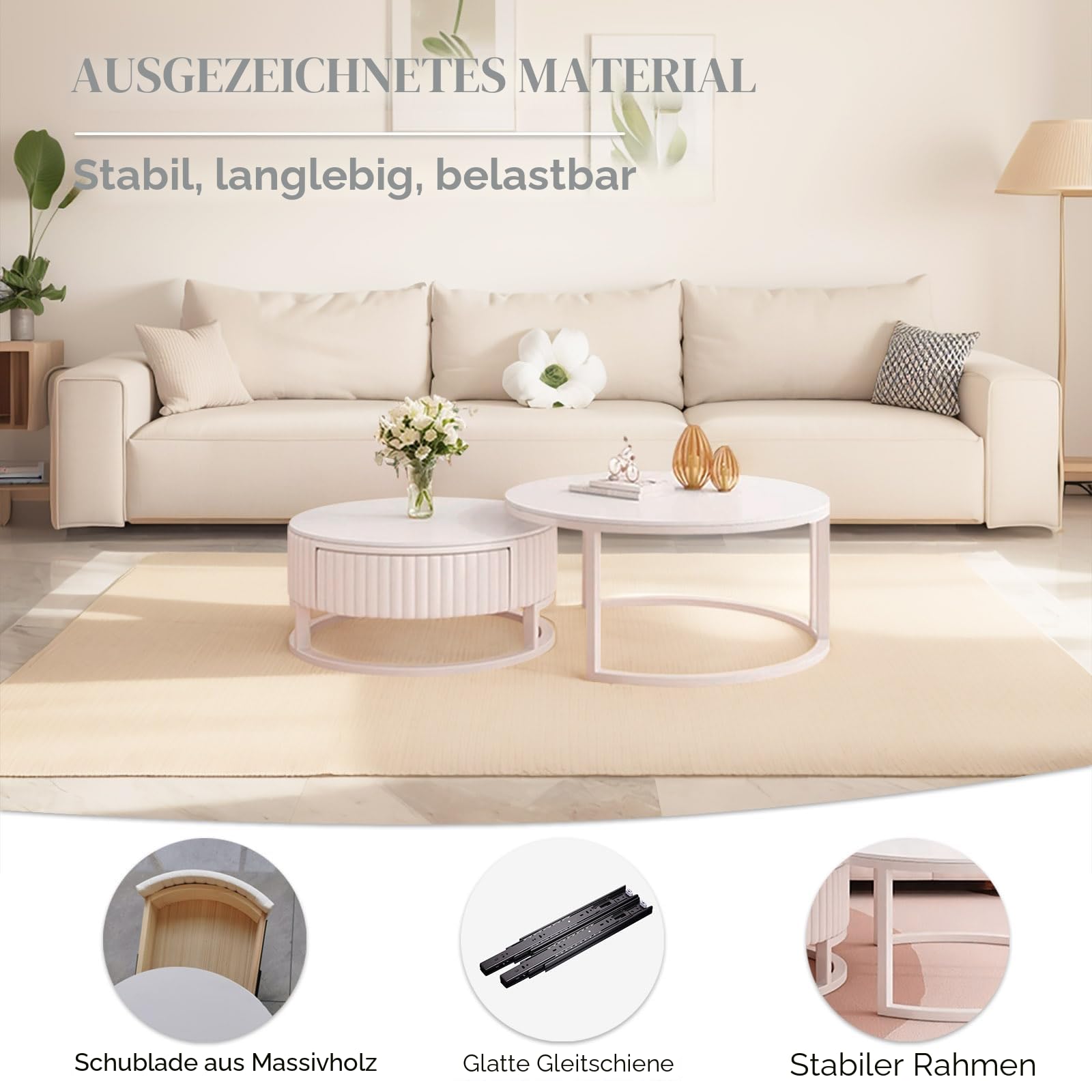 Runder Couchtisch Weiß 2er Set Marmor Couchtisch Mit Stauraum Schublade Modern Wohnzimmertisch Rund Couchtische Weiss Mit Metallrahmen Tisch Wohnzimmer Couch Tisch Einfacher Aufbau