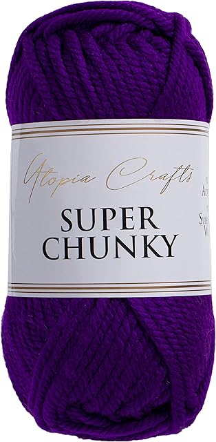 Utopia Crafts Super Chunky Knitting Yarn, 25%Superwash Wool, 75% Acrylic, 200g - 80m (Deep Purple)