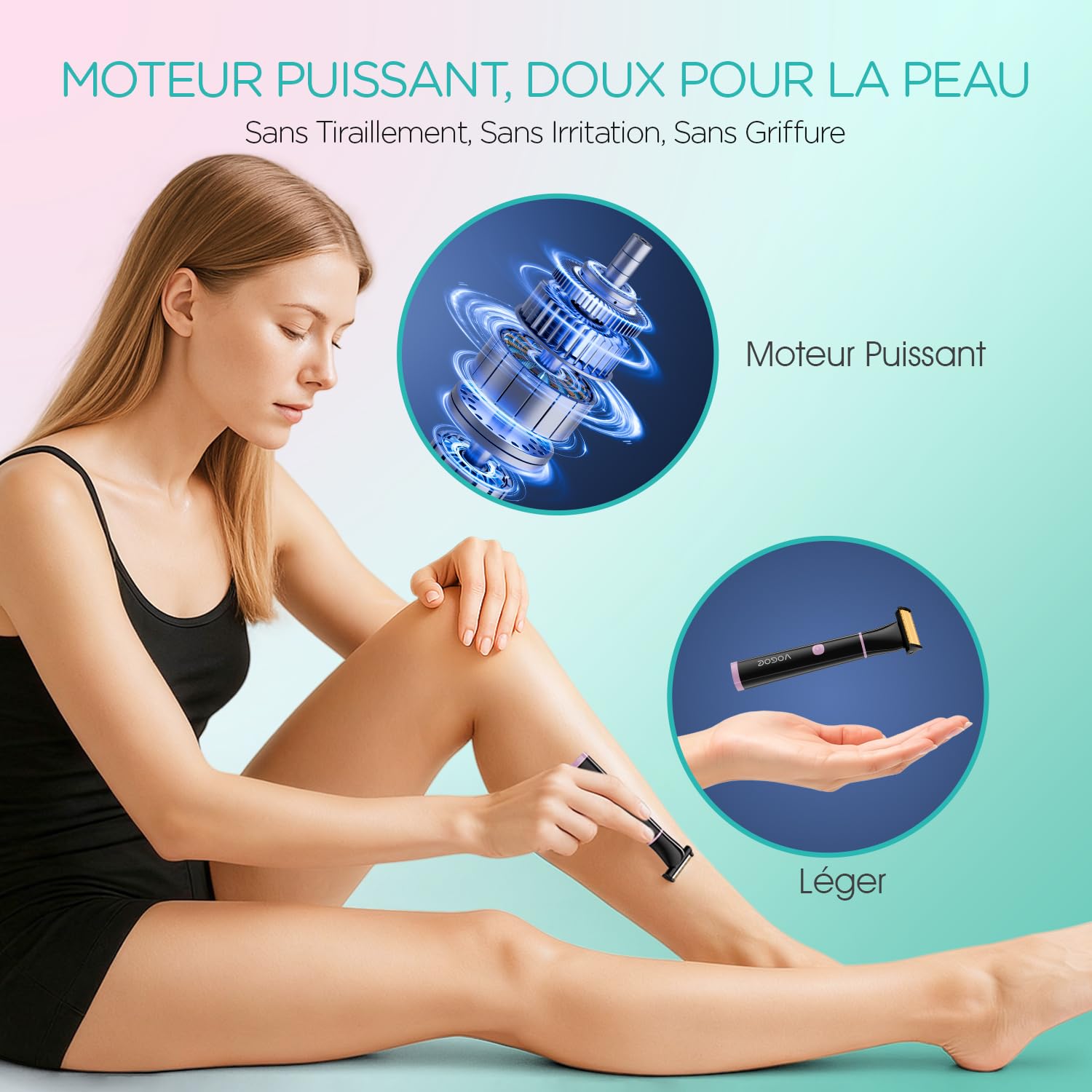 VOGOE Rasoir Electrique Femme, Tondeuse Femme 3-en-1, Tondeuse Femme Intime Sans Fil, Compacte et Étanche pour Corps, Visage et Zone Bikini, Noir ES210