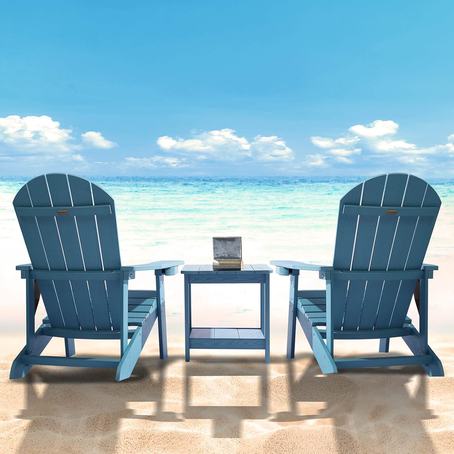 Adirondack Chairs Set of 2, All Weather Resistant Plastic Chairs with Cup Holder, 5 Easy Steps to Install, Outdoor Chairs for Patio, Garden, Backyard Deck, Lawn, Fire Pit - Lake Blue