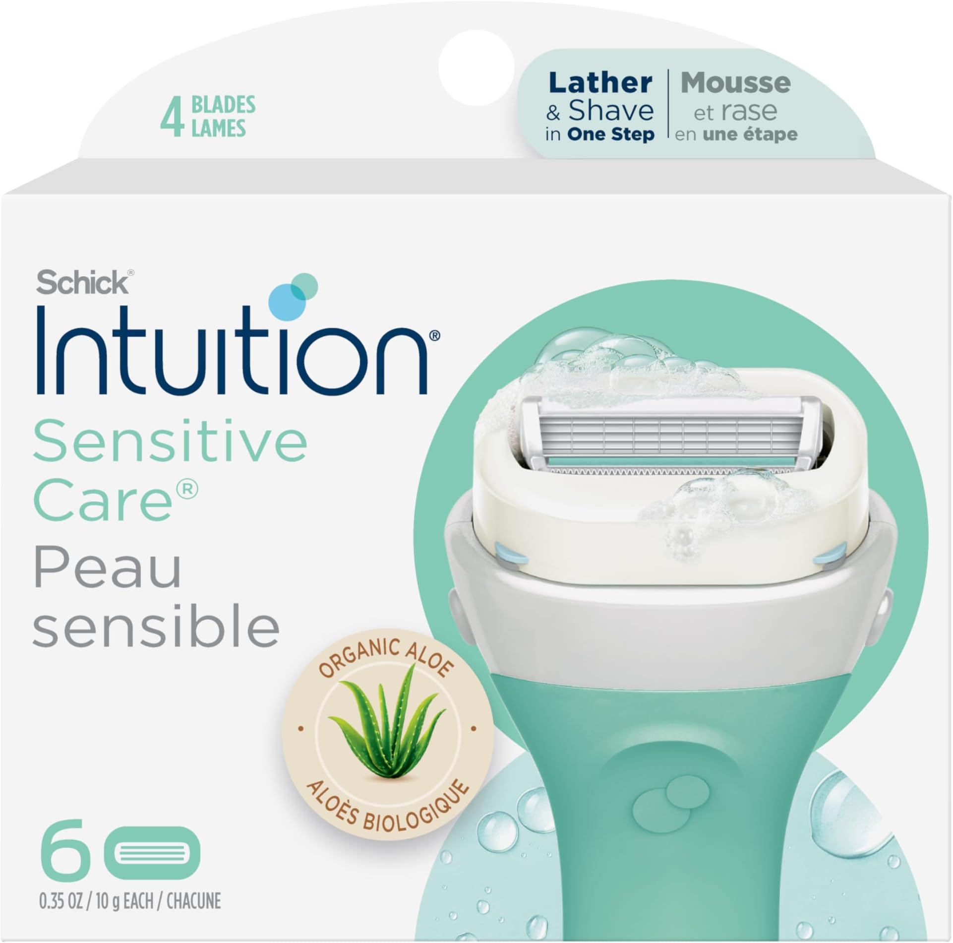 Schick Intuition Plus Renewing Razor, 4 Count, Women's Replacement Razor Blade Cartridges and Refills