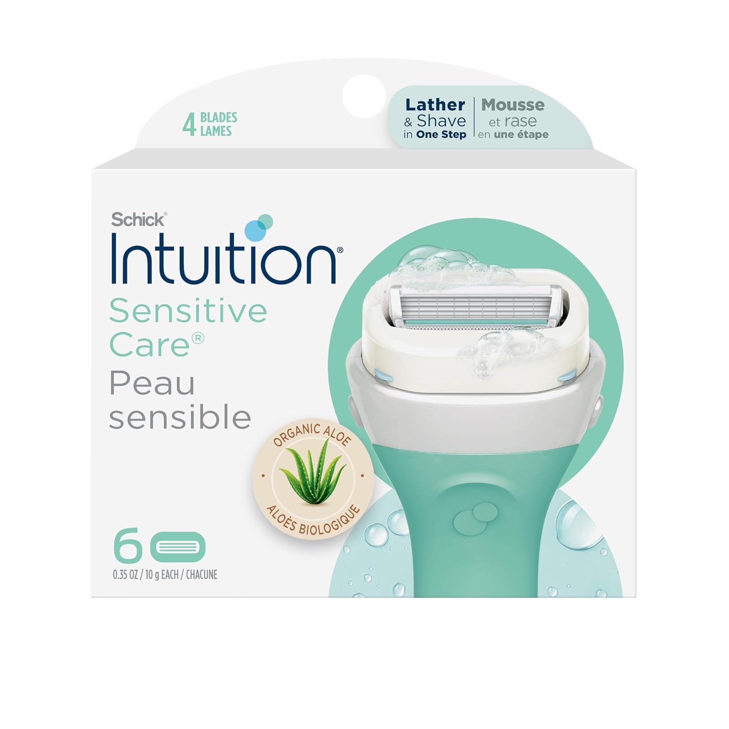 Schick Intuition Sensitive Care Razor Refills for Women - 6 Count with Organic Aloe, No Shave Gel Needed