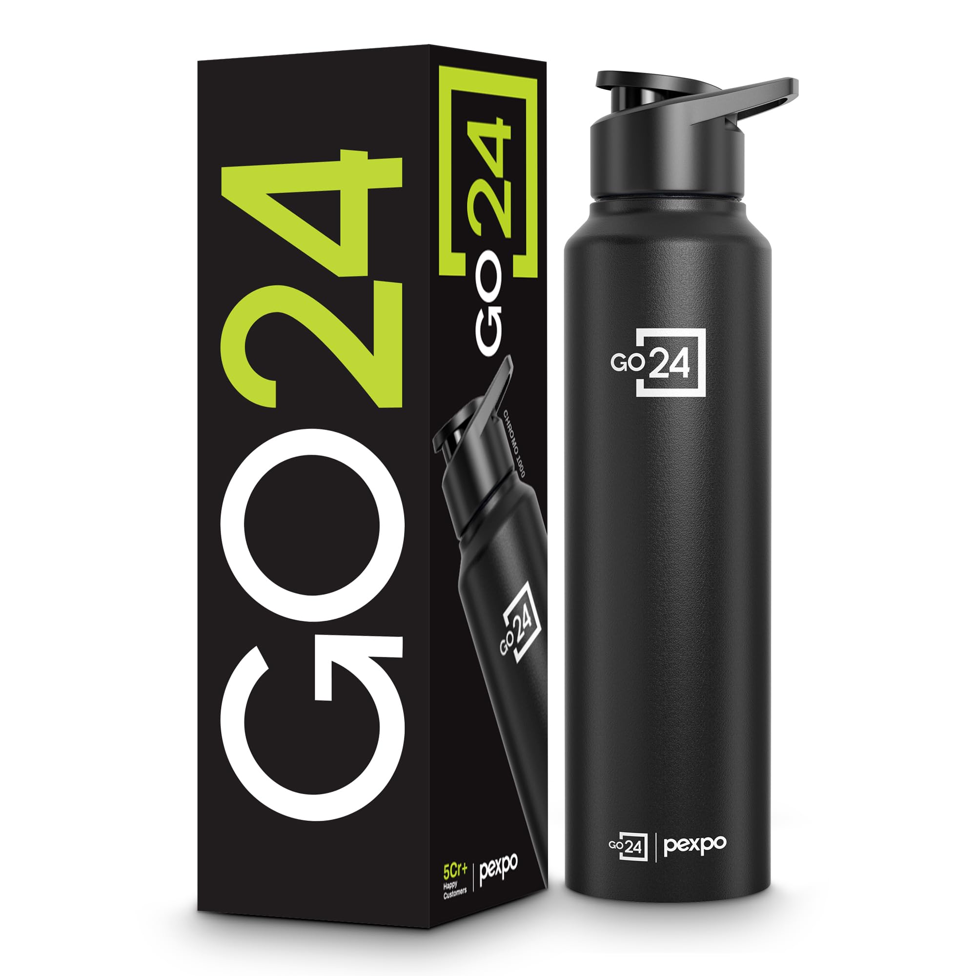 Go24 pexpo Stainless Steel Water Bottle Chromo Knight Black 950ml