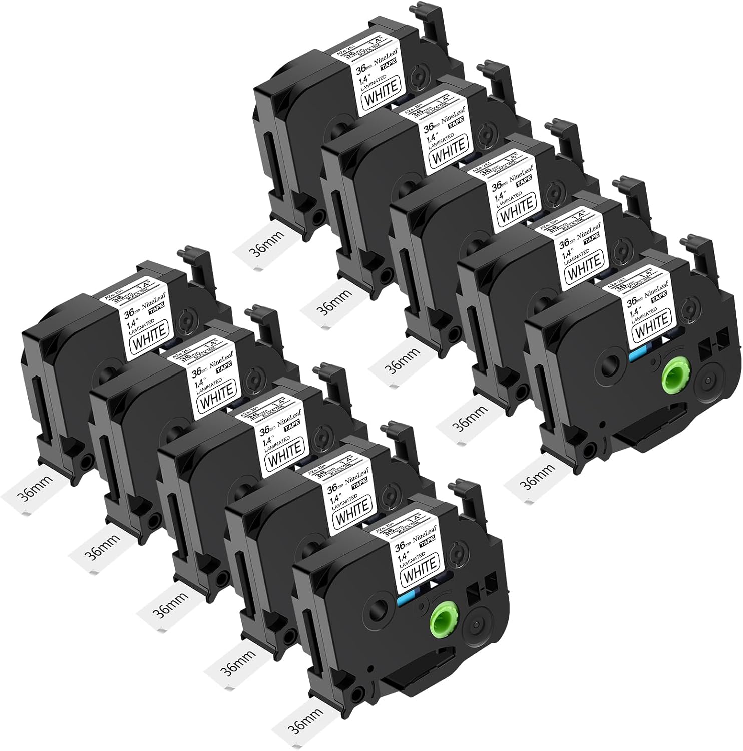 NineLeaf 10 Pack Compatible for Brother TZe261 TZe-261 TZ-261 TZ261 Label Tape Black on White 36mm Standard Laminated Tapes 1-1/2'' x 26.2ft Work with P-Touch PT-9200PC 9400 9600 P900 Label Maker