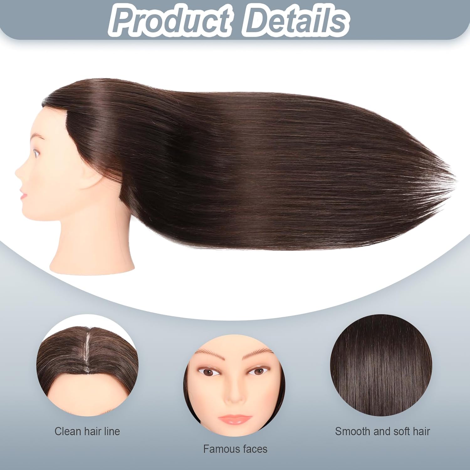 Mannequin Head, Mannequin Head Human Hair, 80% Real Hair for Hairdresser Practice Cutting Braiding Hair Styling with Clamp Holder and Tools