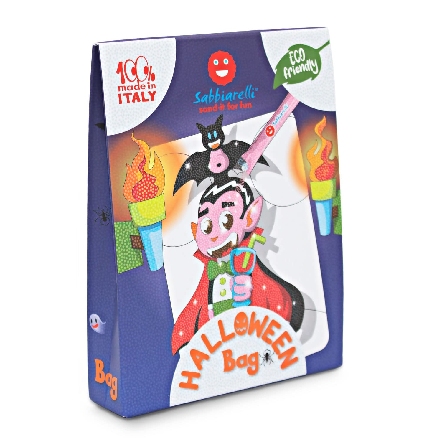 Sabbiarelli Sand-it For Fun – Bag Halloween | Mini Kit Sand Art z Motywem Halloween 100% Made in Italy z Kolorowym Piaskiem i Rysunkami Samoprzylepnymi | Dzieci 5-12