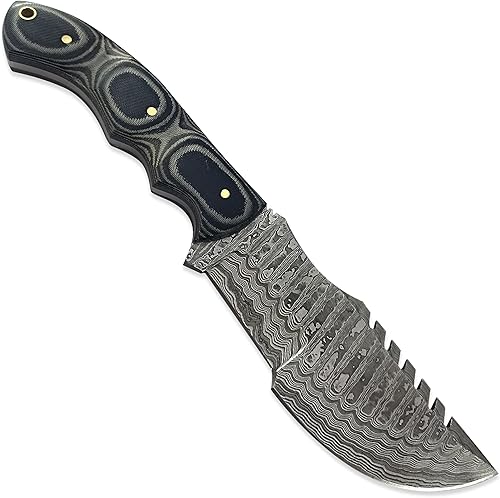 Miniatura 3 de Heritage - Cuchillo rastreador hecho a mano de acero Damasco de 10 pulgadas, agarre perfecto, mango de micarta negro, caza al aire libre