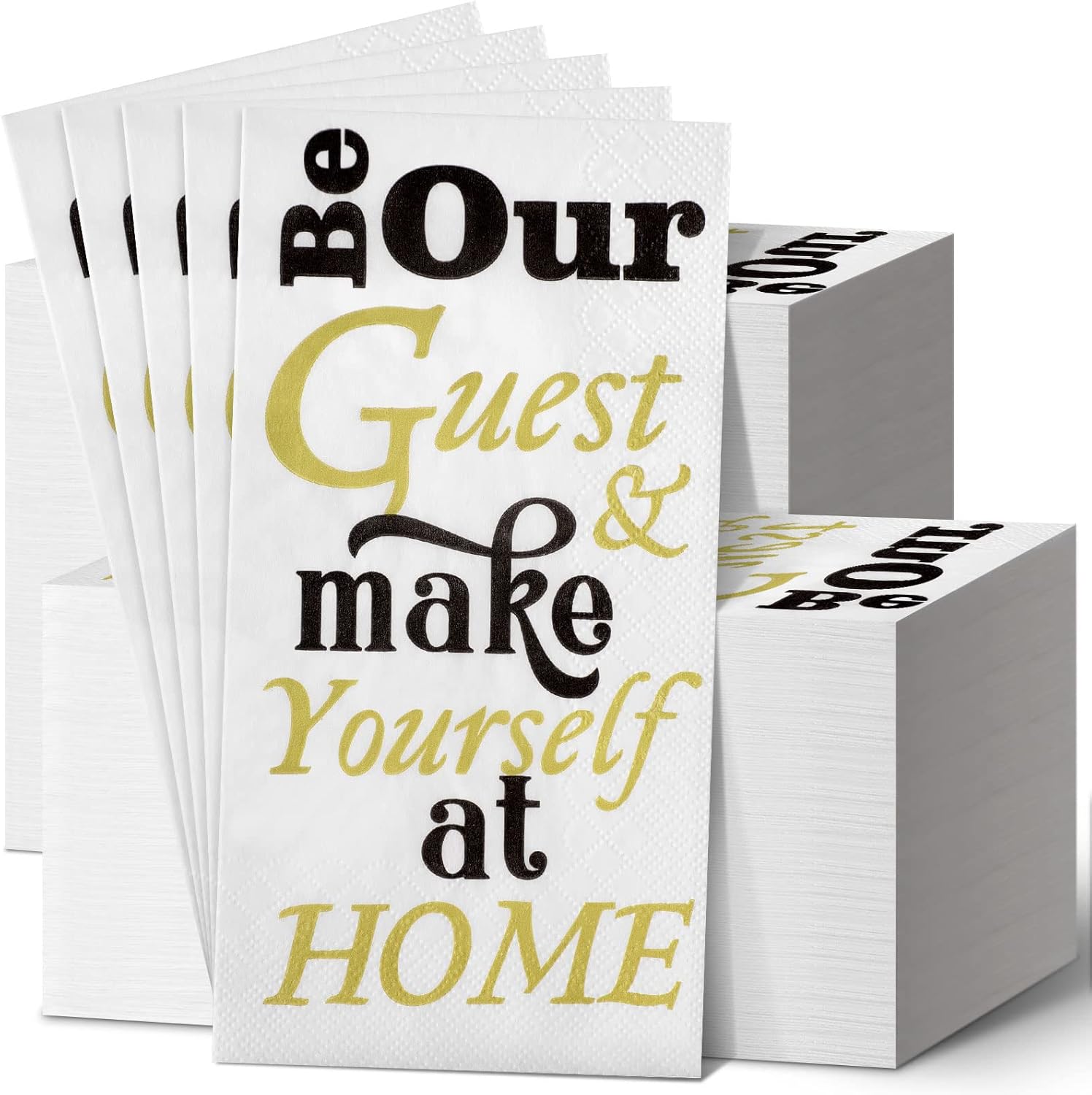 Jetec 200 Pack Classic Disposable Bathroom Guest Napkins - Soft Absorbent Hand Towels with Black Gold Welcome Design for Weddings, Showers, Parties