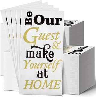 Jetec 200 Pack Classic Disposable Bathroom Guest Napkins - Soft Absorbent Hand Towels with Black Gold Welcome Design for Weddings, Showers, Parties