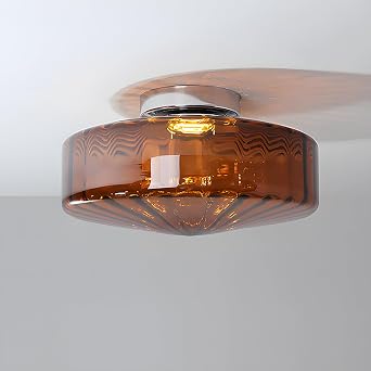 مصباح سقف Bofea-Semi Flush Mount مع غطاء زجاجي مموج مائي،وأضواء علوية من الزجاج الكهرماني الحديث من منتصف القرن،وإضاءة الممر،وتركيبات إضاءة عتيقة قريبة من السقف لمدخل المطبخ.